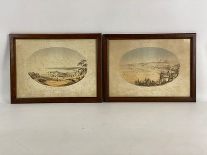 Lot of two engravings in color under glass:...