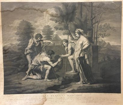  After Nicolas POUSSIN black engraving "Et in Arcadia Ego" (spots)