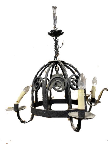 Five-light painted wrought iron chandeli...