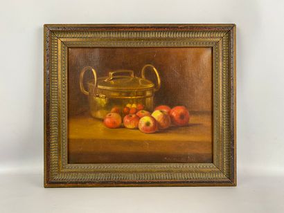  Marguerite de BACKER (1882-1968) Still life with copper Oil on canvas, signed lower...