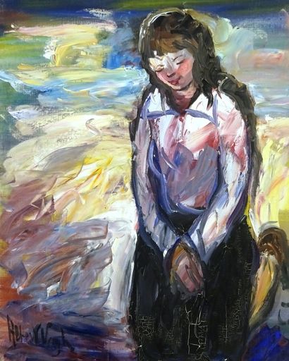  Albert VAGH WEINMANN (né en 1931) Jeune fille se recueillant Huile sur toile, signée...