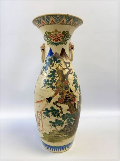  PORCELAIN BALUSTRA VASE, SATSUMA Japan Large vase decorated with a mountain and...