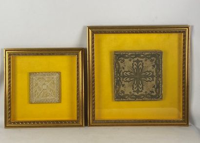 Lot of two embroideries under glass An icon...