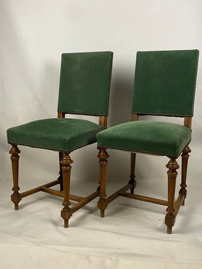 Suite of ten wooden chairs with flat backs,...