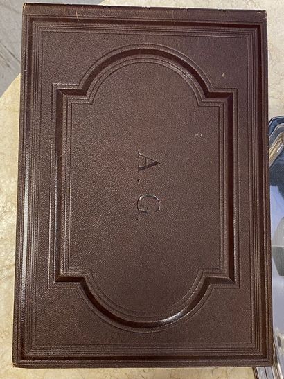  Album amicorum. Album in-8 oblong, brown morocco boards monogrammed AG including...