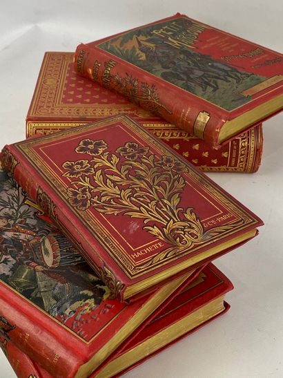  Lot of five books bound in red cloth boards including Jean Tapin, filleuls de Napoléon,...