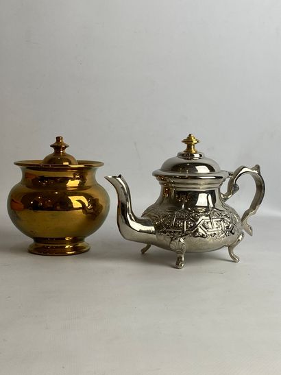  Mannette including a part of a Jersey earthenware tea set, a lot of silver plated...