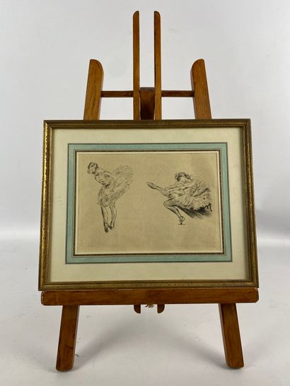 Drypoint representing two dancers in tutu...
