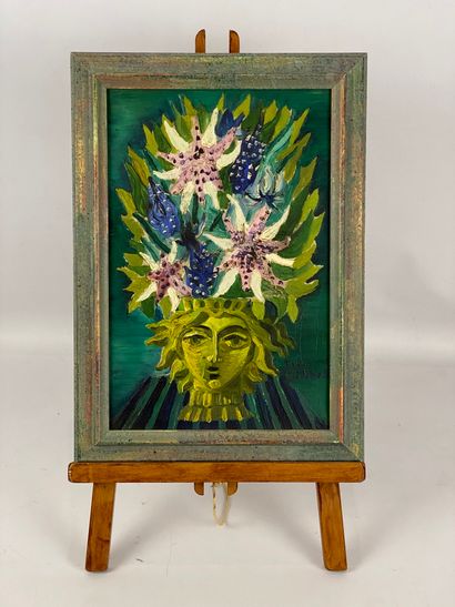 Lot of framed pieces including a bouquet...