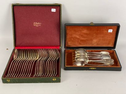  CHRISTOFLE Twelve silver-plated cutlery pieces, ribboned net pattern, in a case....