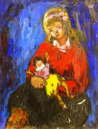  Albert VAGH WEINMANN (born 1931) The girl with the doll Oil on canvas, signed lower...