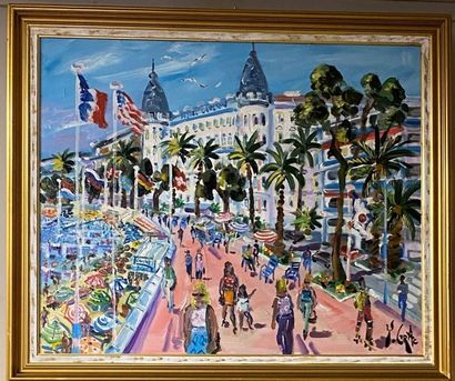  Yvon GRAC (born 1945) Cannes, its animated croisette Oil on canvas, signed lower...