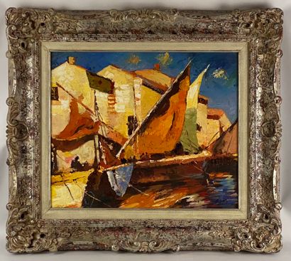 J. DOVID (XXth century) View of a port Oil...