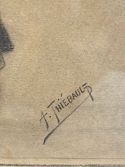 A. THIEBAULT (XIXème siècle) 
Portrait de grenadier 
Dessin au fusain et craie blanche...