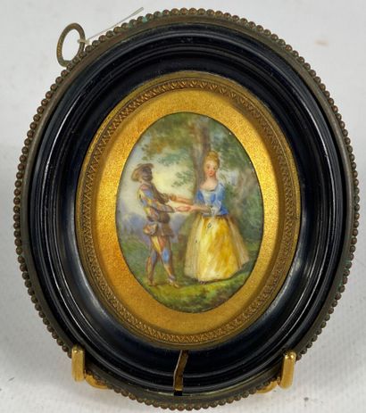  Ecole française dans le goût du XVIIIe siècle 
Portrait de femme à la robe bleue...