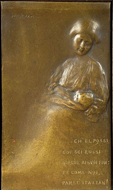  Aurelio MISTRUZZI (1880-1960) 
Plaque en bronze à patine brune représentant une...