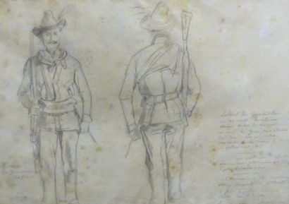  Attribué à Auguste RAFFET (1804-1860) 
Etude de face et de dos d'un soldat garibaldien...