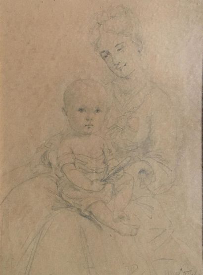  Conrad PORTALIS (XIXème siècle) 
Femme à l'enfant 
Dessin au crayon, signé en bas...