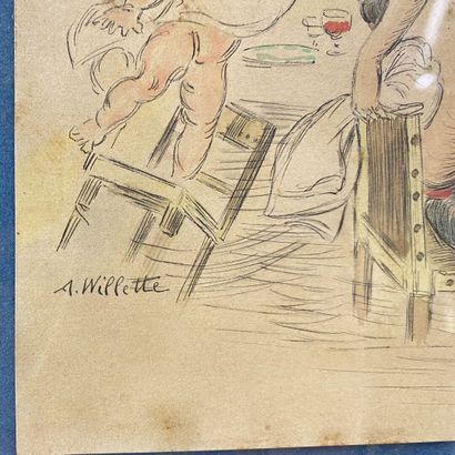  Adolphe WILLETTE (1857-1926) 
Jeune femme et putti 
Aquarelle et encre sur papier,...
