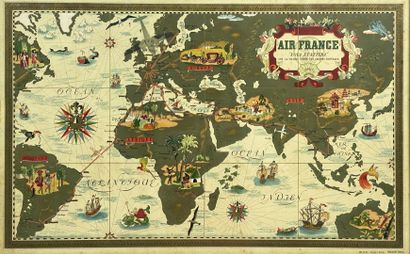  AIR FRANCE - Lucien BOUCHER (1889-1971) 
"Nova et Vetera" planisphère 
Affiche lithographique...