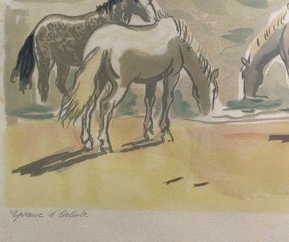  Yves BRAYER (1907-1990) 
Paysage de Camargue avec cavalière 
Lithographie signée...