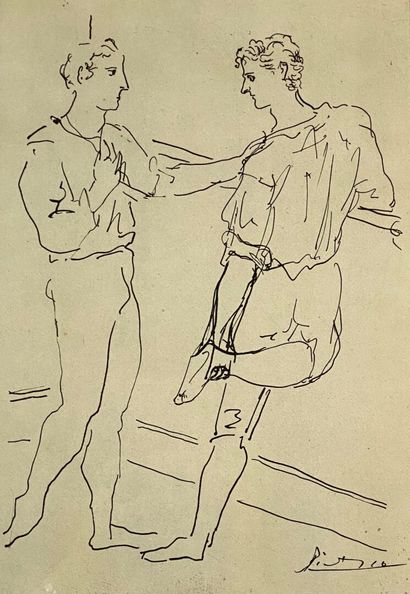 D'après Pablo PICASSO (1881-1973) 
Deux danseurs discutant 
Eau-forte signée dans...