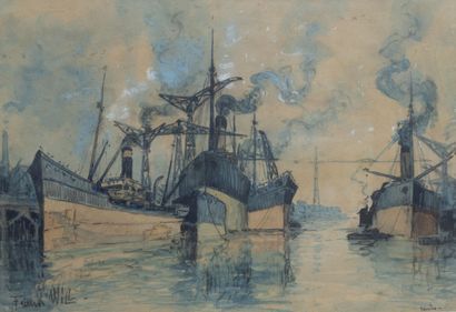  Frank WILL (1900-1951) 
Port de Nantes 
Aquarelle sur papier 
Signée en bas à gauche,...