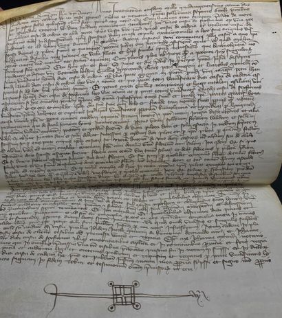  Pièce manuscrite datée de 1399. 
Pièce sur vélin 27 x 19 cm, encre noire. 
L'écriture,...