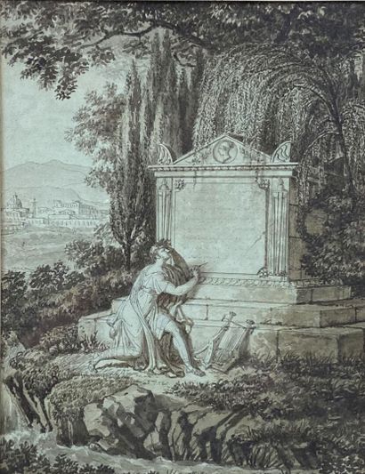  Guillaume Désiré J. DESCAMPS (1779-1858) 
Orphée au tombeau d'Euridice 
Plume, encre...