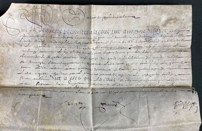  Pièce manuscrite datée de 1631. 
Pièce sur vélin, 33 x 41 cm, encre noire. 
L'écriture,...