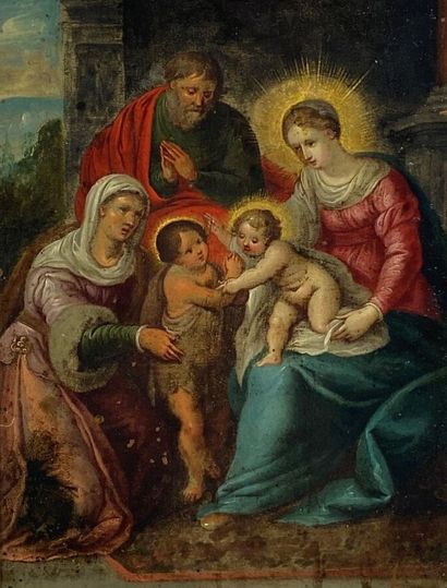  Attribué à Cornelis de BAILLEUR (Anvers 1607 - 1671) 
La Sainte Famille avec sainte...