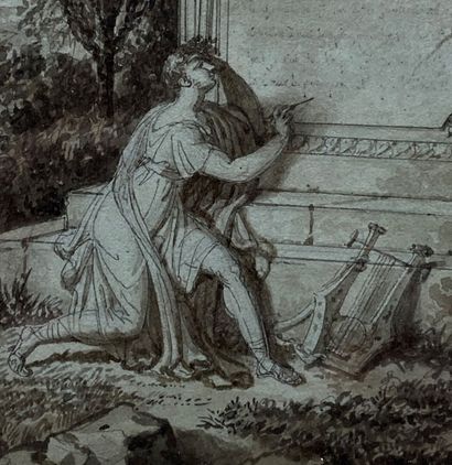  Guillaume Désiré J. DESCAMPS (1779-1858) 
Orphée au tombeau d'Euridice 
Plume, encre...