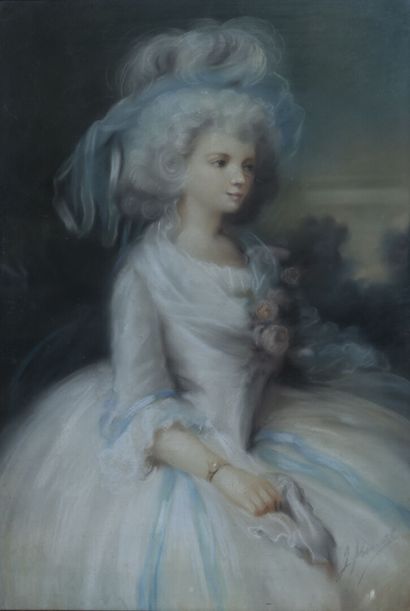  Ecole française dans le goût du XVIIIe siècle 
Portrait de jeune femme 
Pastel,...