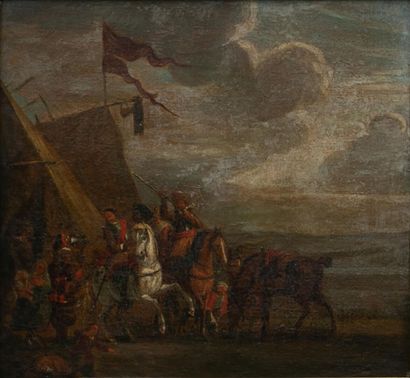  Ecole hollandaise du XVIIe siècle 
Scène de cavalerie 
Huile sur toile 
37 x 40...