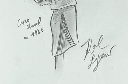  Karl LAGERFELD (1938-2019) 
Coco Chanel en 1926 
Dessin de mode au crayon sur papier,...