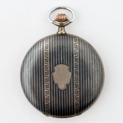 Pocket watch in silver niello (800), the...