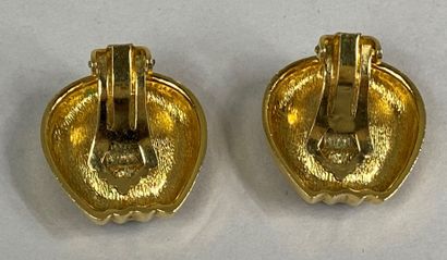  LANVIN 
Pair of pear-shaped ear clips in gold and silver plated metal adorned with...