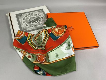  HERMES Paris 
Silk twill square with printed watches and zodiac signs in green and...