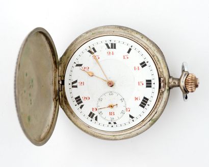  Pocket watch in silver niello (800), the case decorated with a cartouche in a frame...