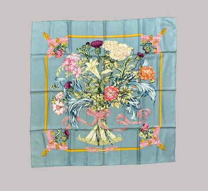  HERMES Paris 
Square in printed silk twill titled Regina with polychrome floral...