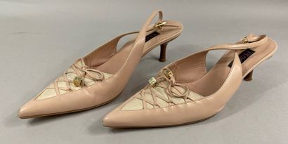  ESCADA 
Pair of pink lambskin pumps with pointed toe and lacing pattern 
Size 38...