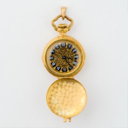  Yellow gold (750) collar watch, the case decorated with a cartouche numbered "J.B."...