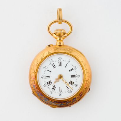  Yellow gold (750) collar watch, the case decorated with a cartouche numbered "J.B."...