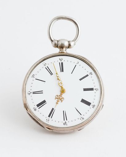  Set of two silver (925) pocket watches, case decorated with cartouche and garlands...