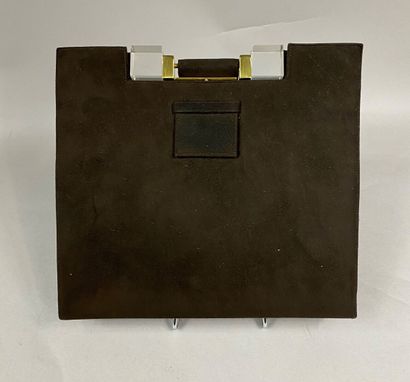 Bag minaudière in brown suede fabric, the...