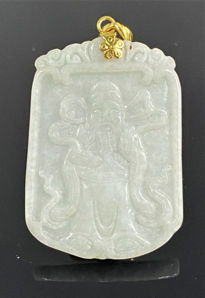  CHINA 
Yellow gold (14K) pendant set with a rectangular white jade plate carved...