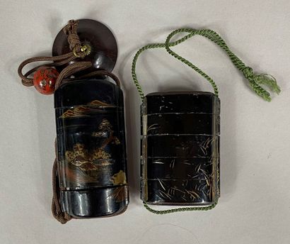  JAPAN, 20th century 
Set of two inros with five compartments in blackened lacquered...
