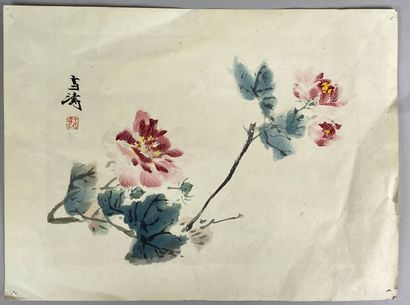  CHINESE SCHOOL, 20th century 
Set of four prints on paper representing flowering...