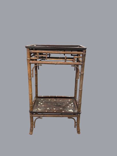  VIETNAM / INDOCHINA 
Small side table in wood and bamboo with mother-of-pearl inlays....