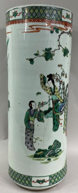  CHINA, 20th century 
Large porcelain scroll vase decorated in enamels in the green...